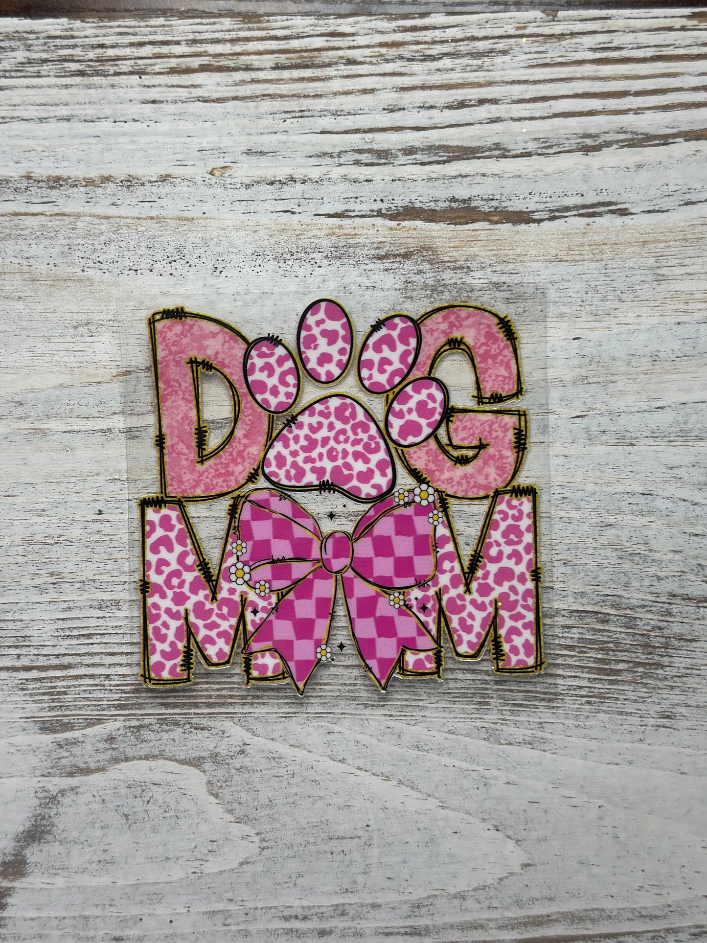 Pink Dog Mom With Checkered Bow - Decal