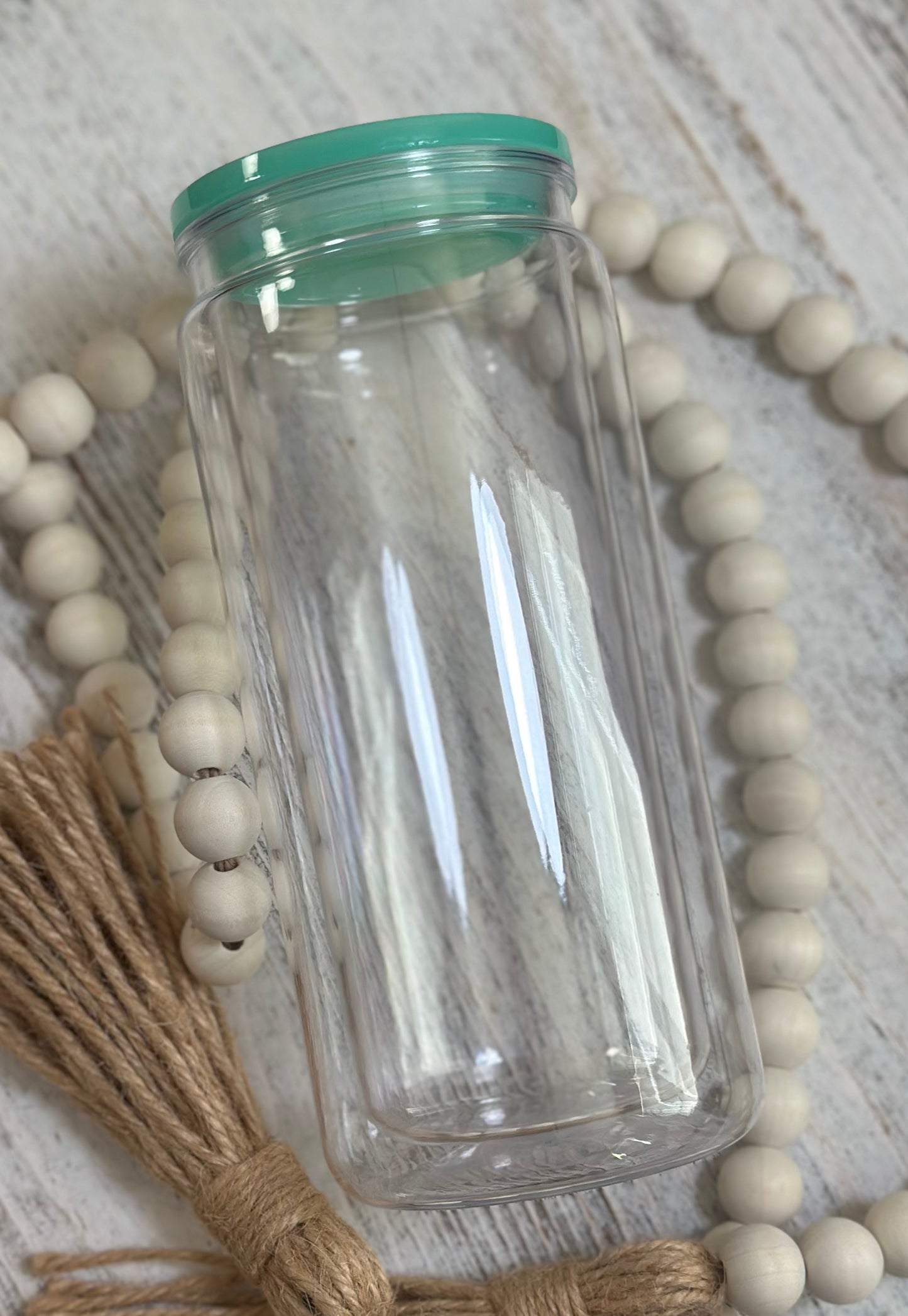 20 Oz Acrylic Snow Globe W/Mint Green Lid