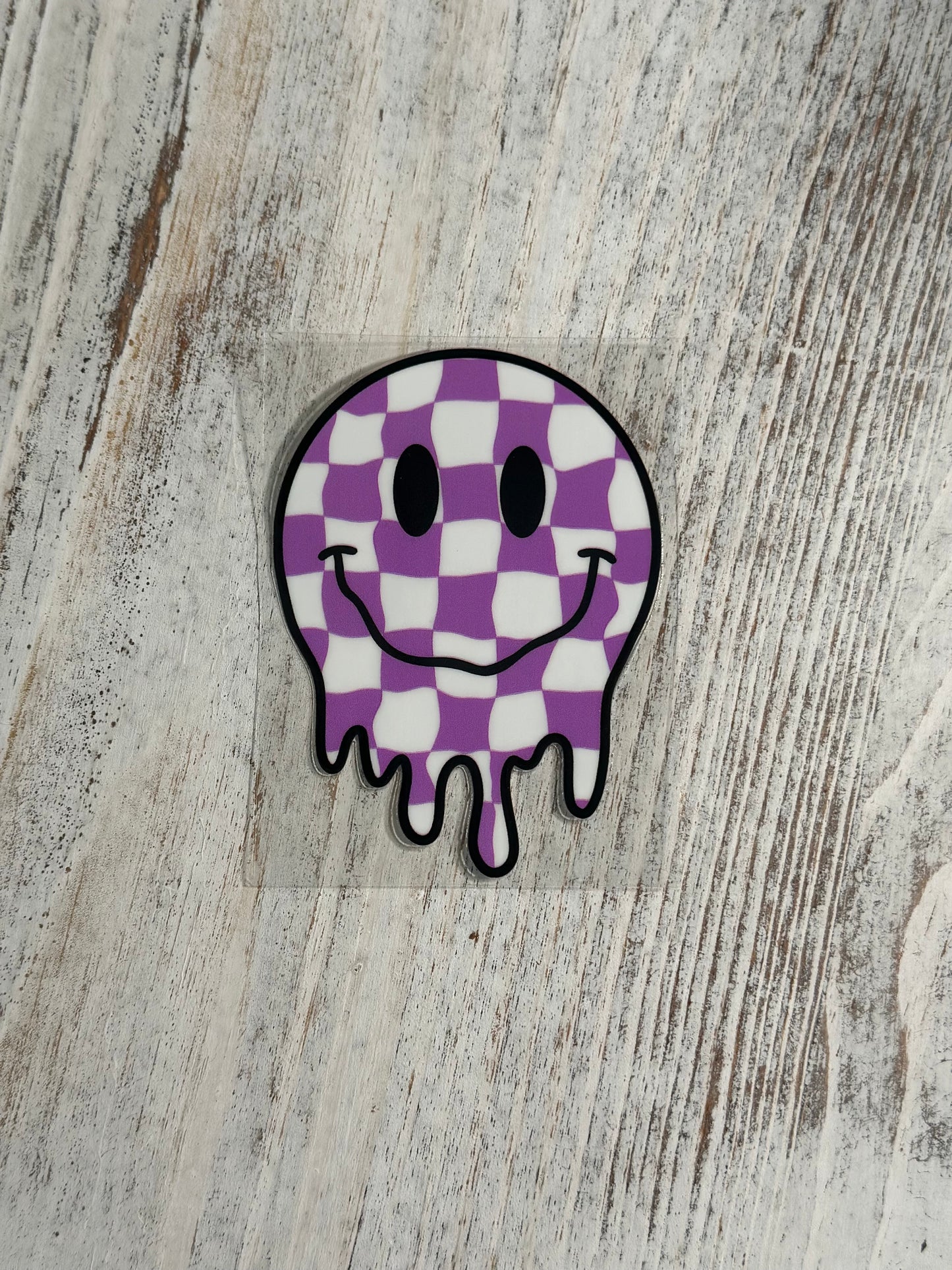 Purple & White Checkered Drippy Smiley