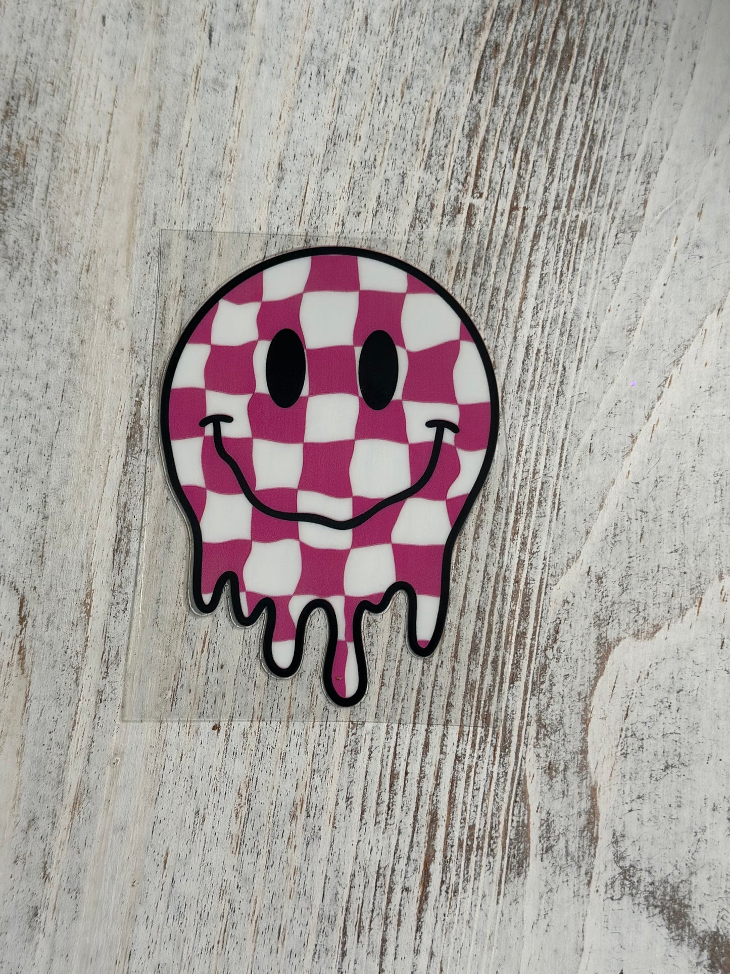 Magenta & White Checkered Drippy Smiley Face