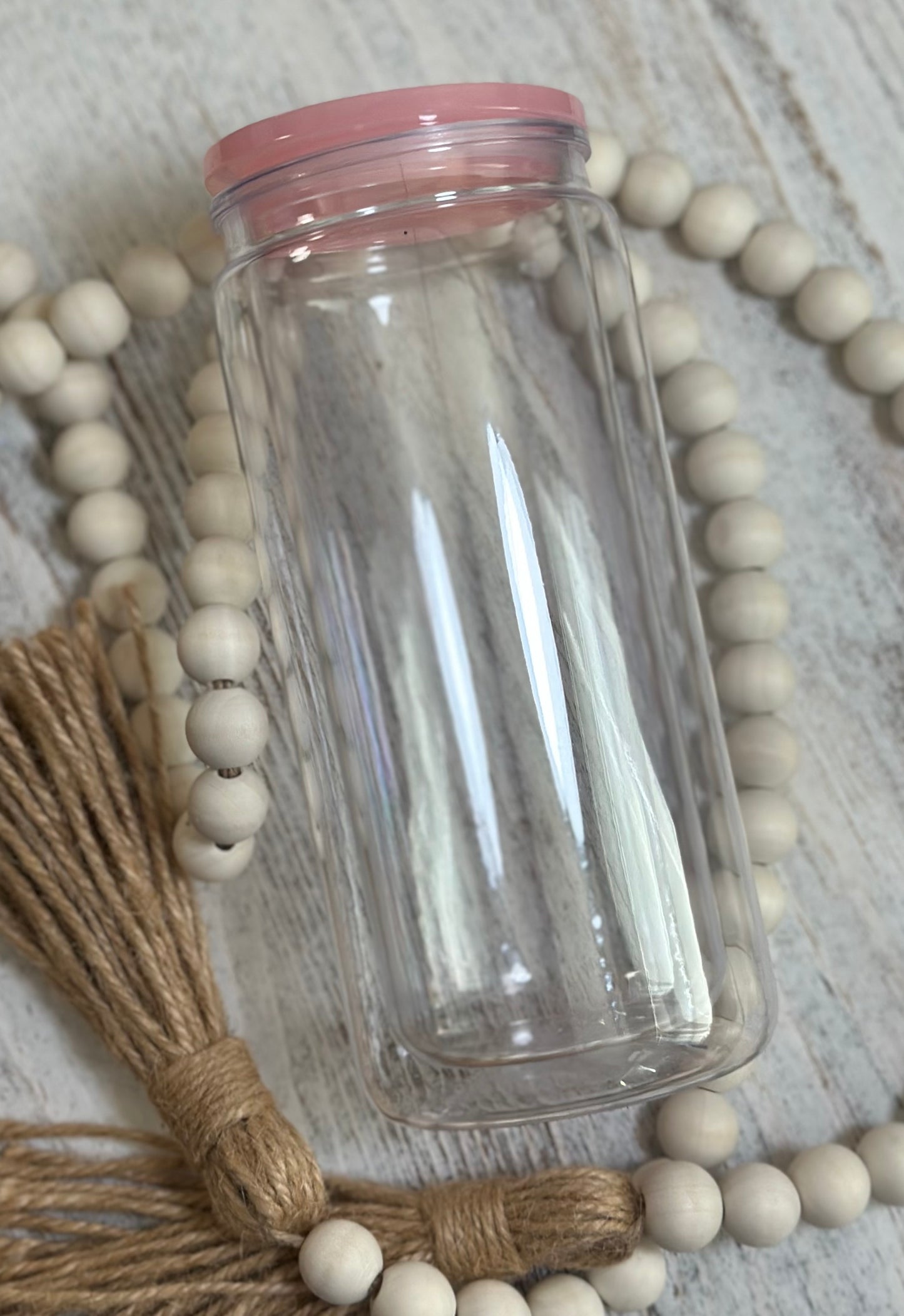 20 Oz Acrylic Snow Globe W/ Light Pink Lid