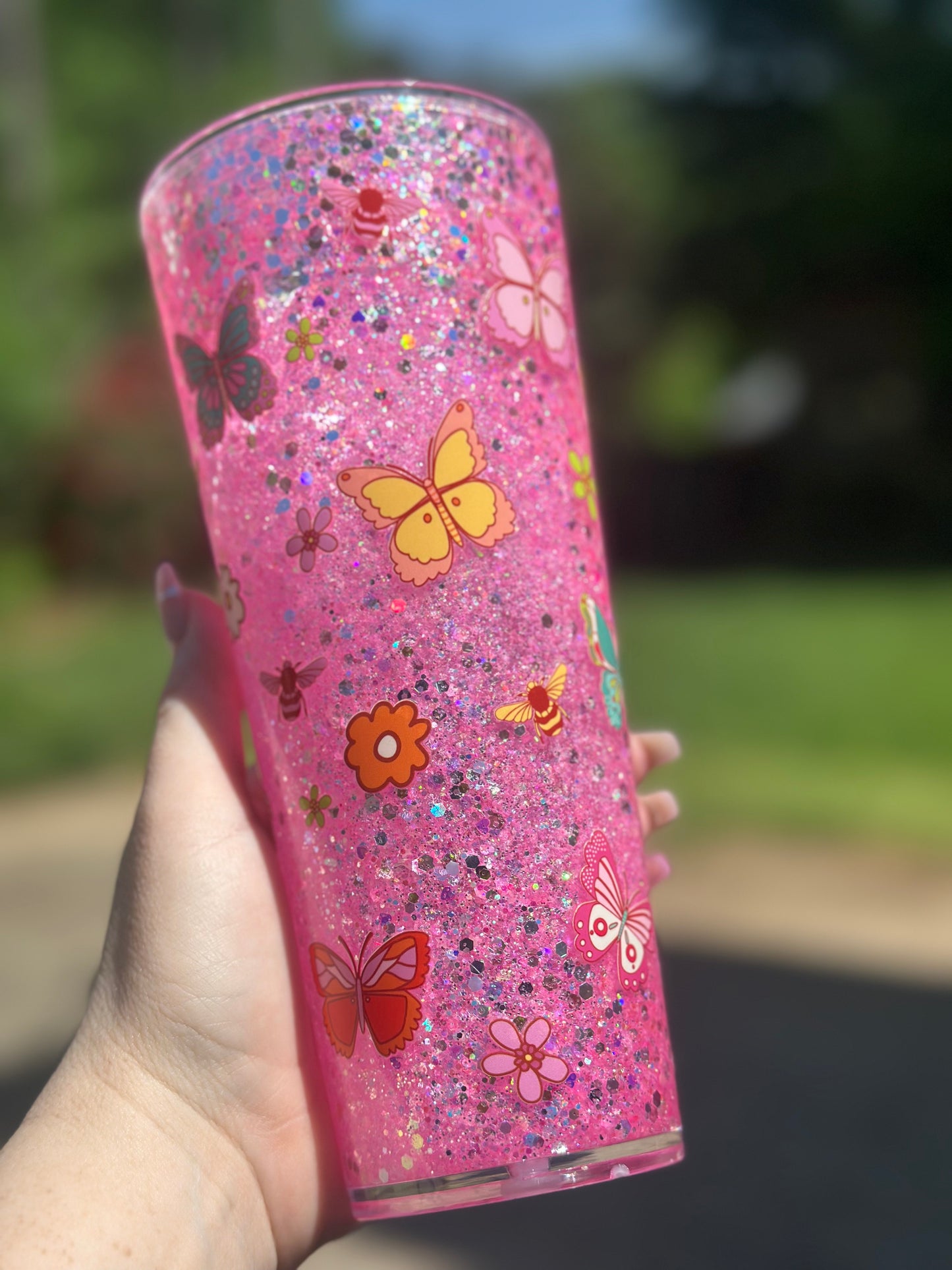 Colorful Butterflies W/ Bees 24 Oz Acrylic Snow Globe