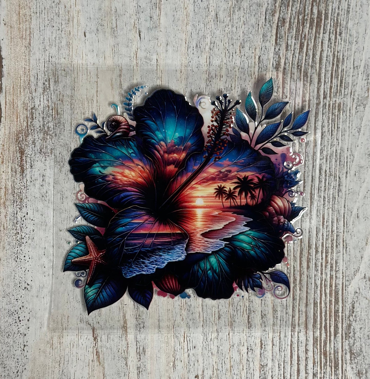Colorful Hibiscus With Beach - Decal