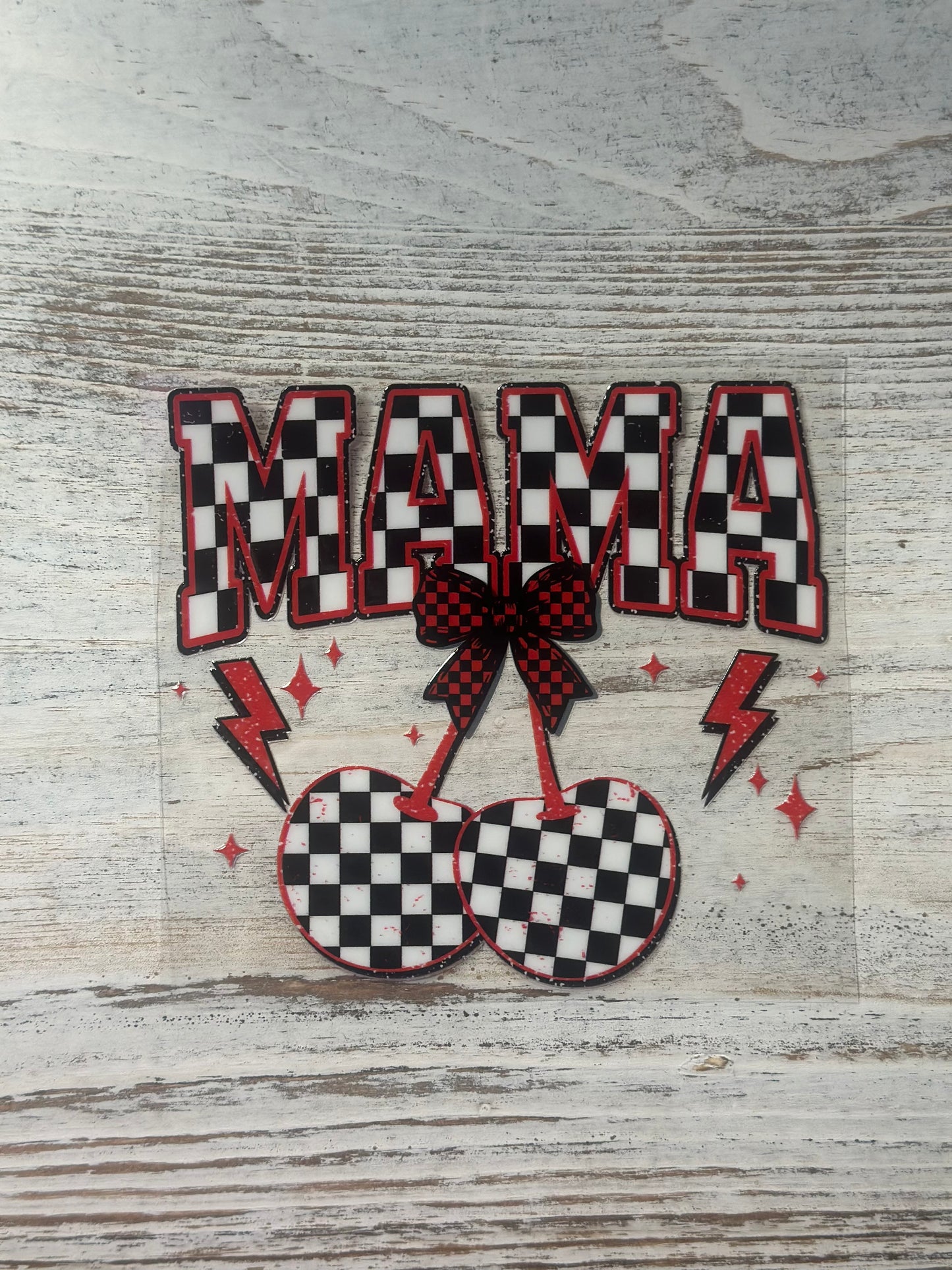 Mama Checkered With Black and White Checkered Cherries - Decal