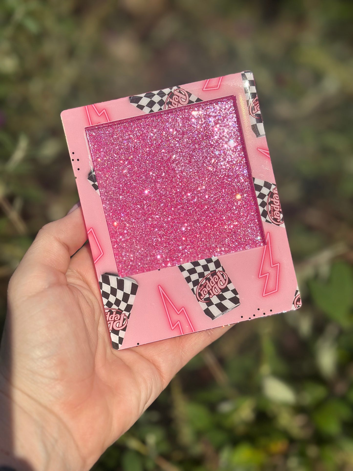 Pink & Checkered DP Acrylic Post It Note Holder