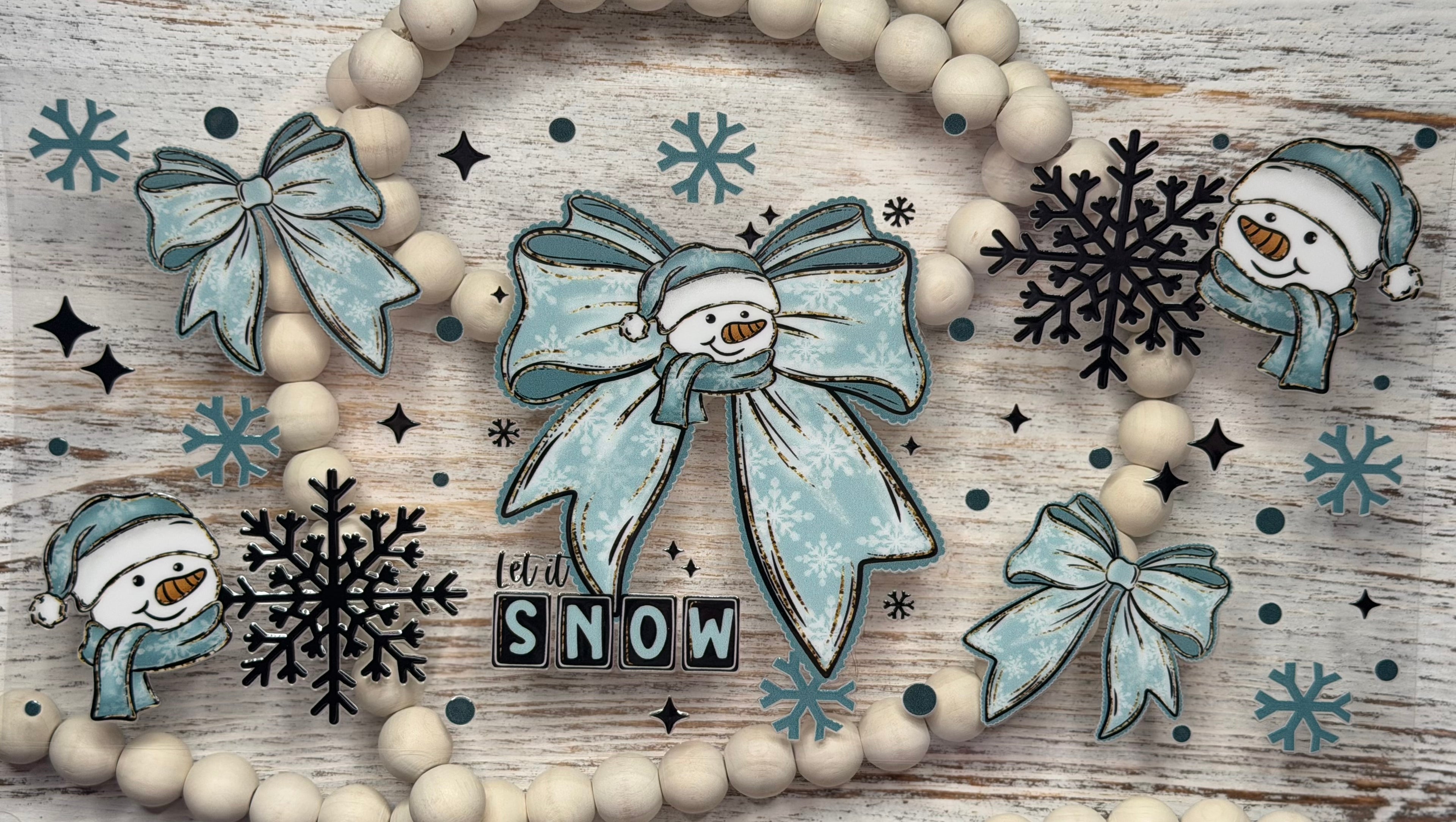 Let It Snow Pastel Blue Bow & Snowman 40oz - Wrap