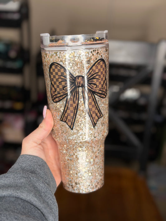 Luxury Dupe Brown Bow 30oz Snow Globe With Decorated Lid