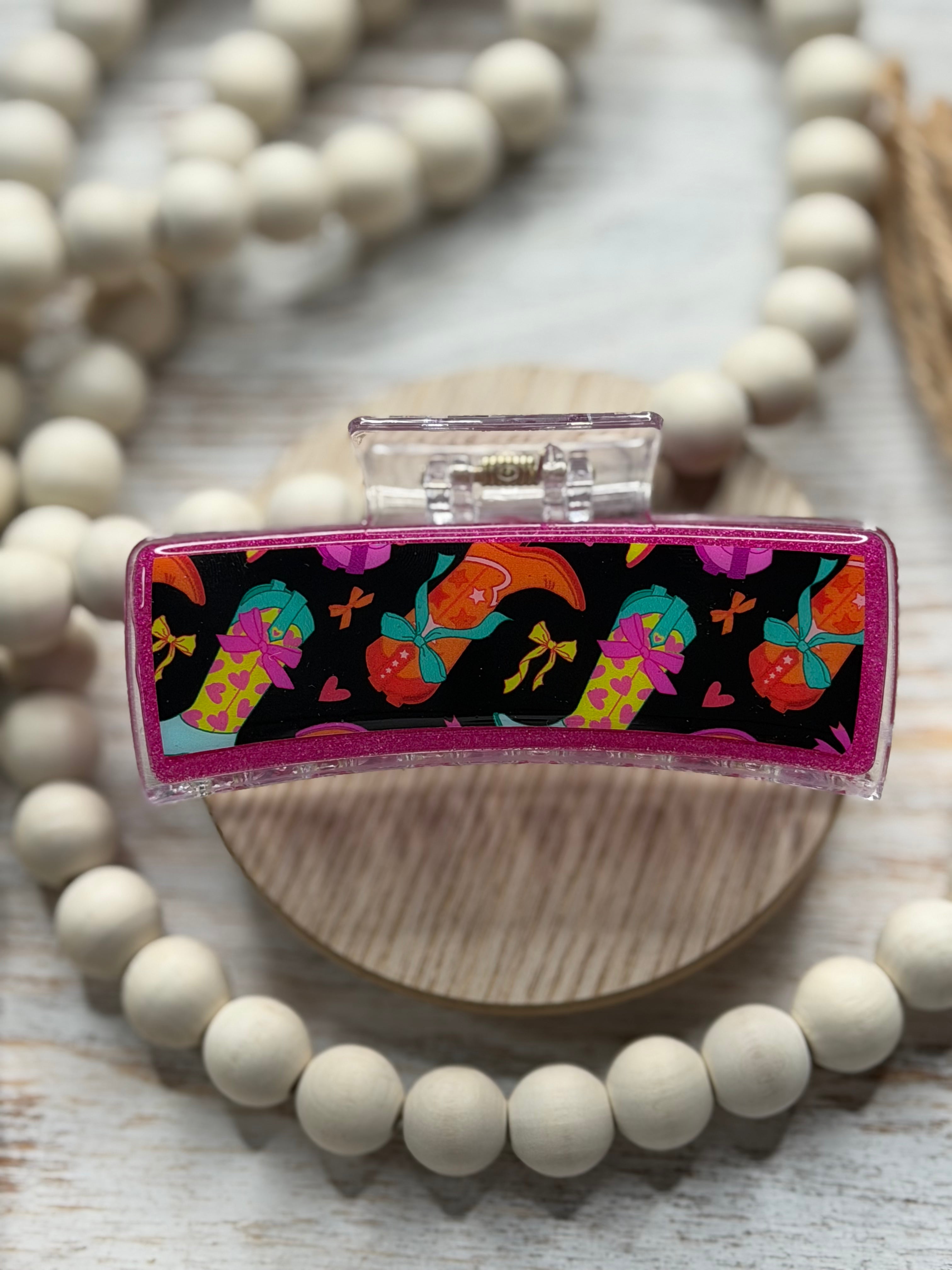 Neon Cowboy Boots 4in Claw Clip