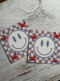 Purple & White Checkered Smiley with Butterflies Decal