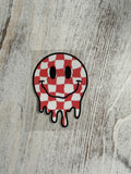 Orange & White Checkered Drippy Smiley Face -Decal