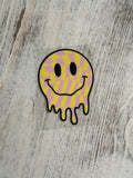 Light Pink & Yellow Checkered Drippy Smiley Face - Decal