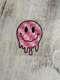Pink & White Checkered  Drippy Smiley Face