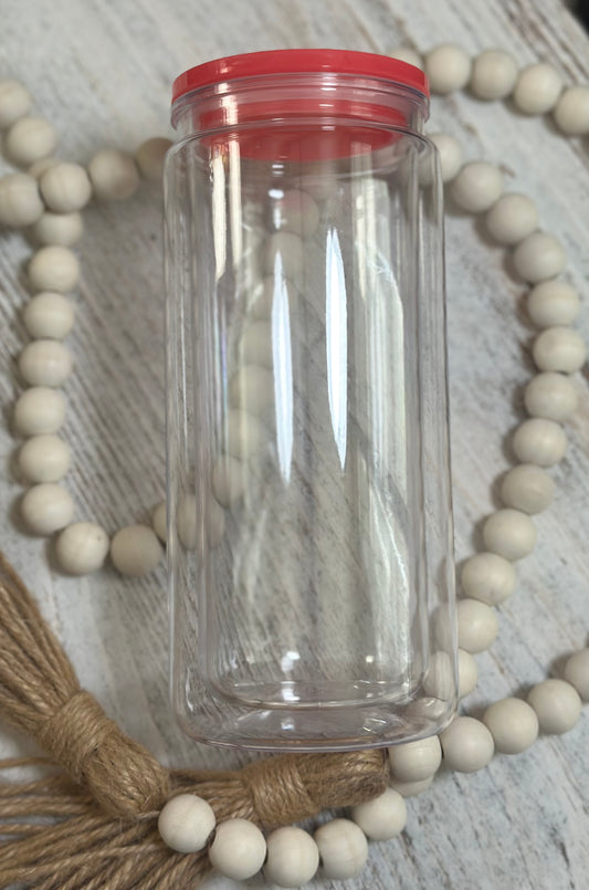 20 Oz Acrylic Snow Globe W/ Hot Pink Lid