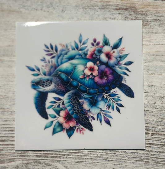 Pretty Pastel Floral Sea Turtle - Decal