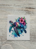 Bright Floral Turtle Swimming In Ocean - Decal