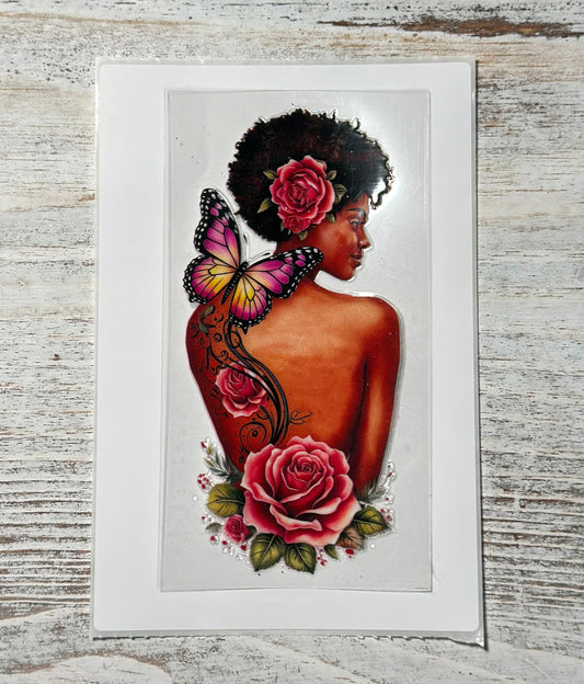 Beautiful Woman W/Flowers & Butterflies Bright Colors - Decal