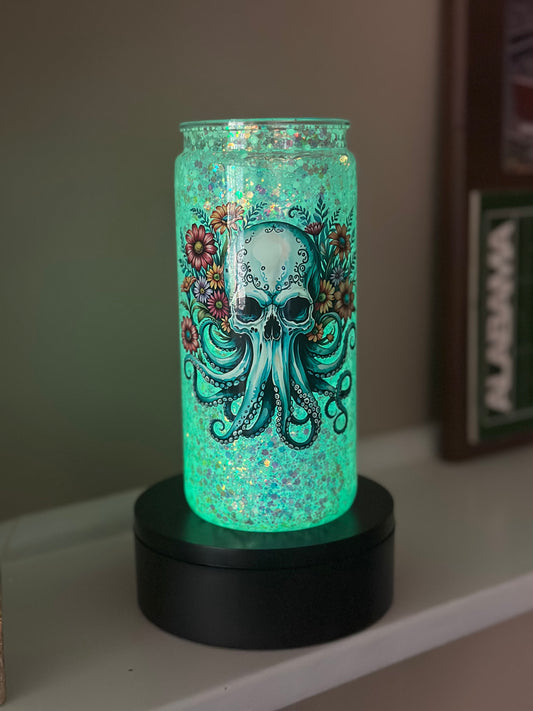 Glow In The Dark Floral Octopus 20 Oz Acrylic Snow Globe