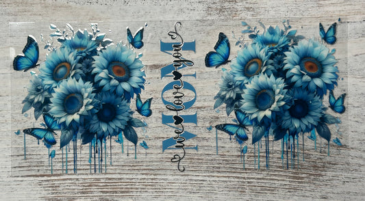 We Love You Mom With Blue Butterflies & Sunflowers
