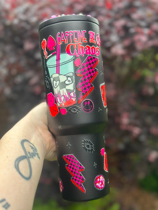 Caffeine & Chaos 40 Oz Matte Black Tumbler