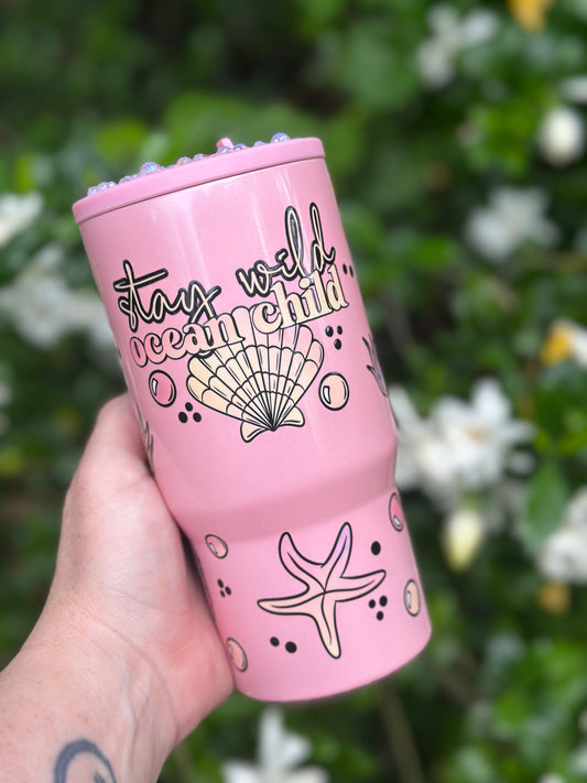 Stay Wild Ocean Child 20 Oz No Spill with Blinged Lid Light Pink