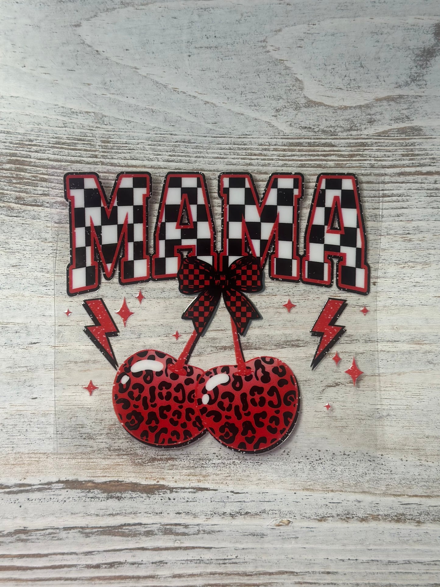 Mama Checkered With Cherry Black Leopard - Decal