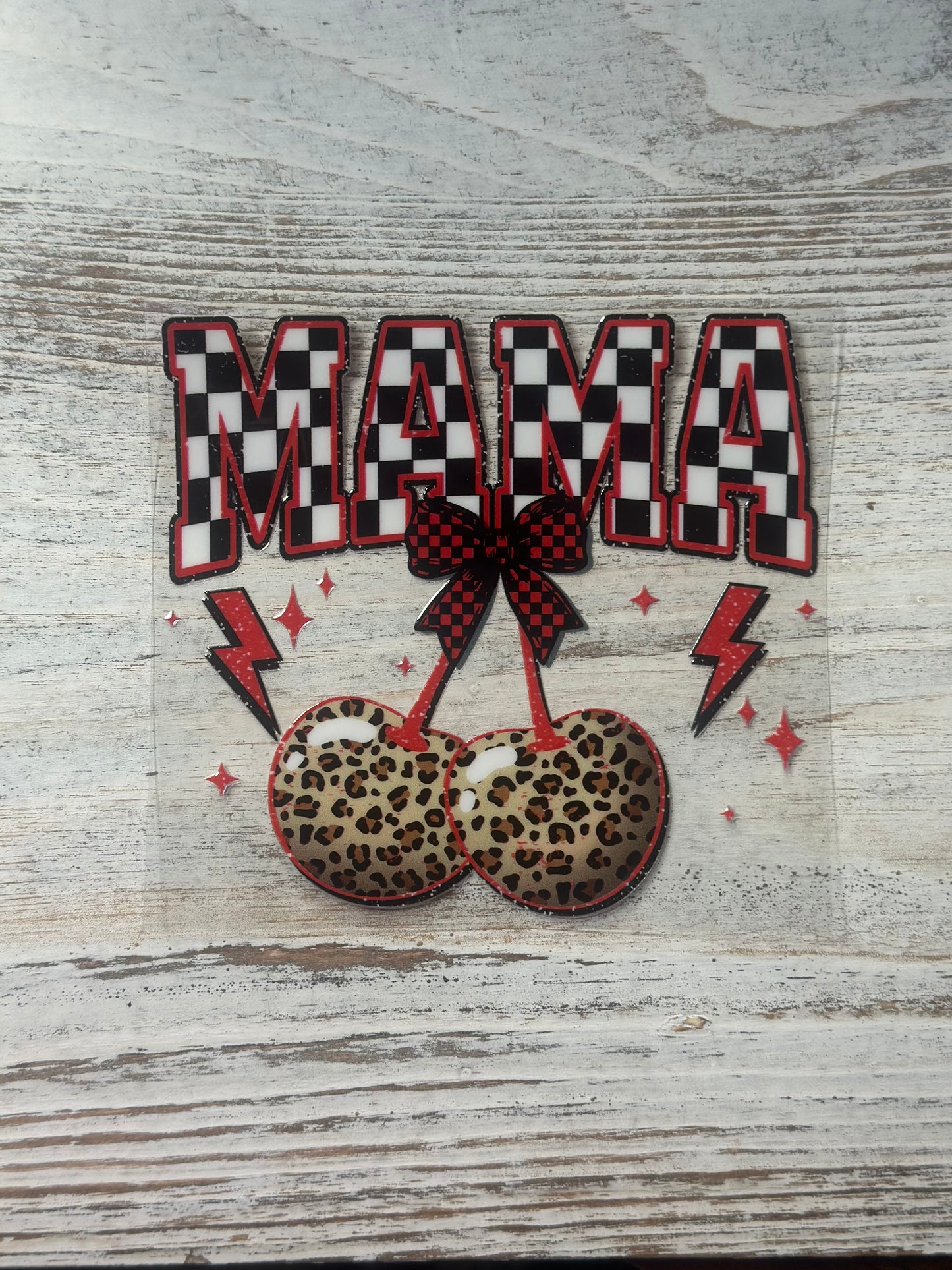Mama Checkered With Brown Leopard Cherry - Decal