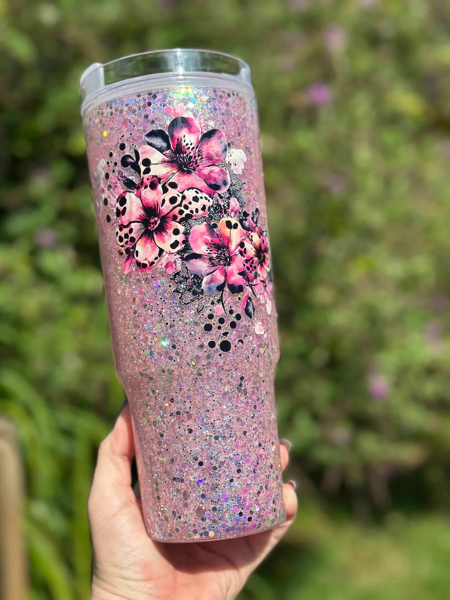 Pink & Black Watercolor Flower 40 Oz Snow Globe