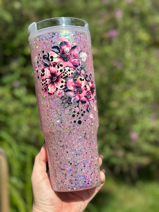 Pink & Black Watercolor Flower 40 Oz Snow Globe