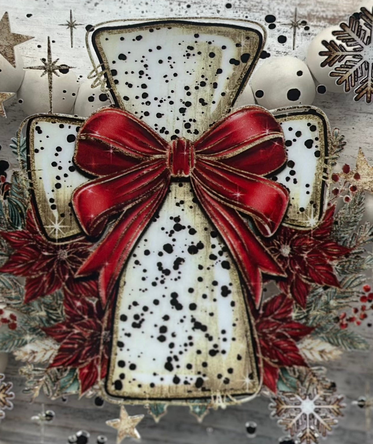 Holiday Cross with Poinsettias and Red Bows - Wrap
