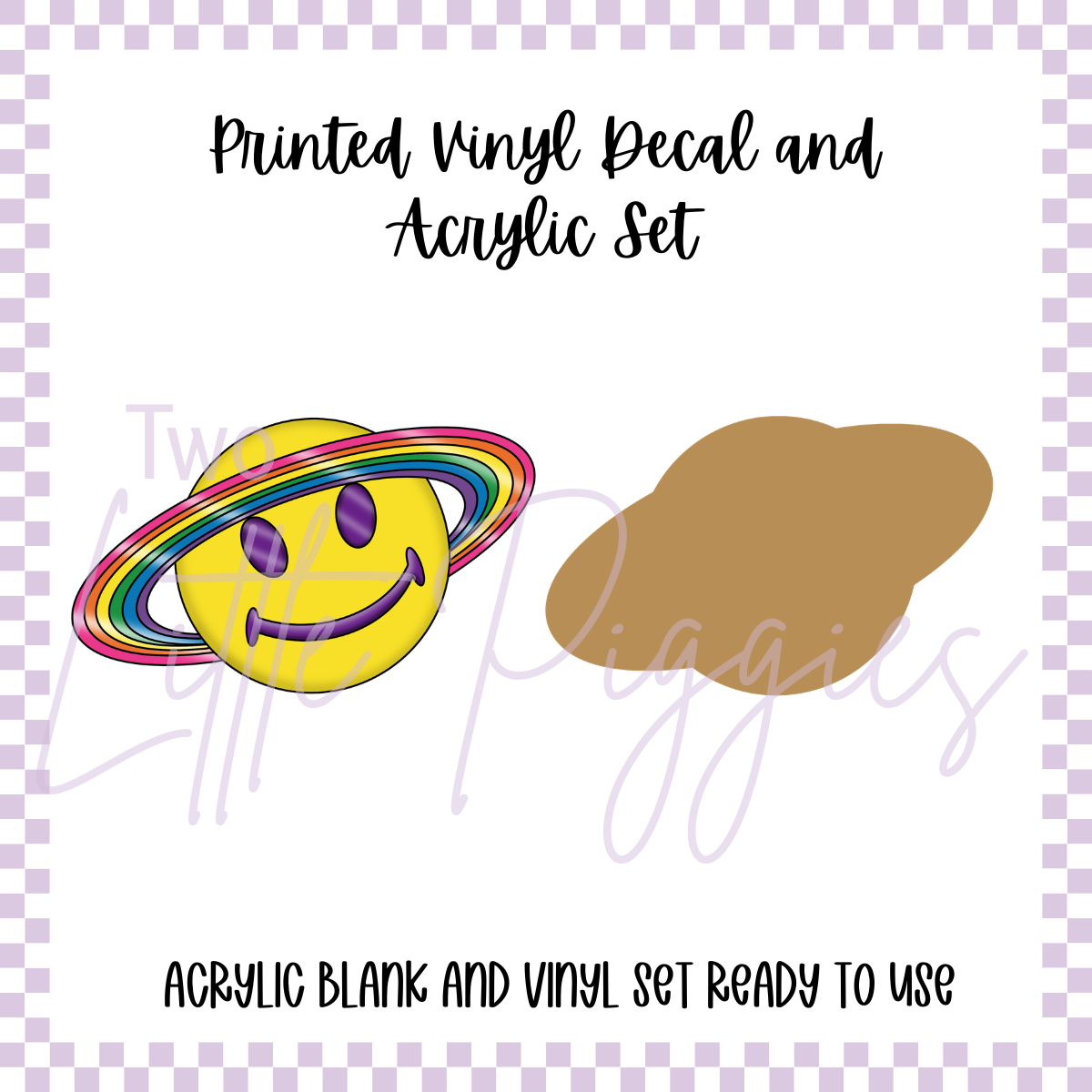 Printed Vinyl and Acrylic Set - Lisa Frank - Smiley Saturn